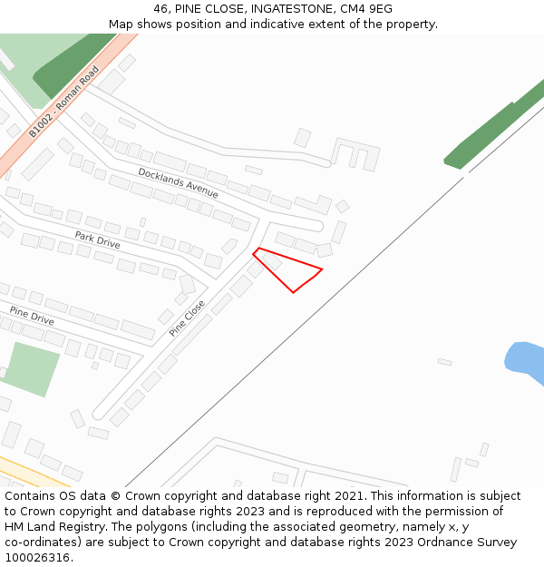 46, PINE CLOSE, INGATESTONE, CM4 9EG: Location map and indicative extent of plot