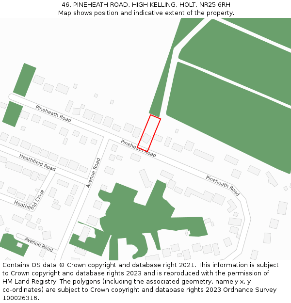 46, PINEHEATH ROAD, HIGH KELLING, HOLT, NR25 6RH: Location map and indicative extent of plot