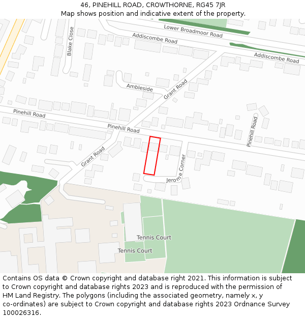 46, PINEHILL ROAD, CROWTHORNE, RG45 7JR: Location map and indicative extent of plot