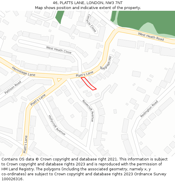 46, PLATTS LANE, LONDON, NW3 7NT: Location map and indicative extent of plot