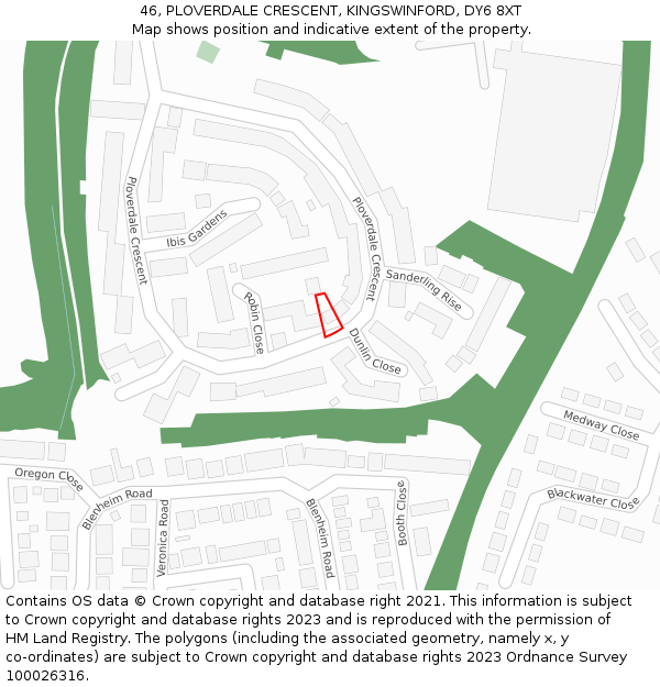 46, PLOVERDALE CRESCENT, KINGSWINFORD, DY6 8XT: Location map and indicative extent of plot