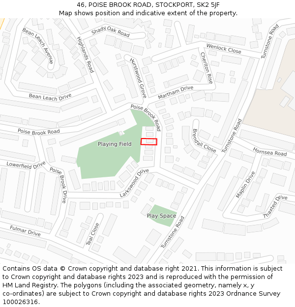 46, POISE BROOK ROAD, STOCKPORT, SK2 5JF: Location map and indicative extent of plot