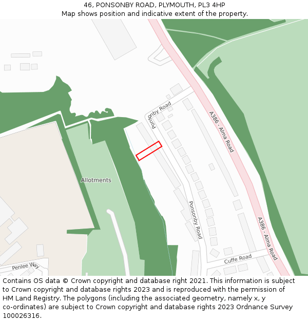 46, PONSONBY ROAD, PLYMOUTH, PL3 4HP: Location map and indicative extent of plot