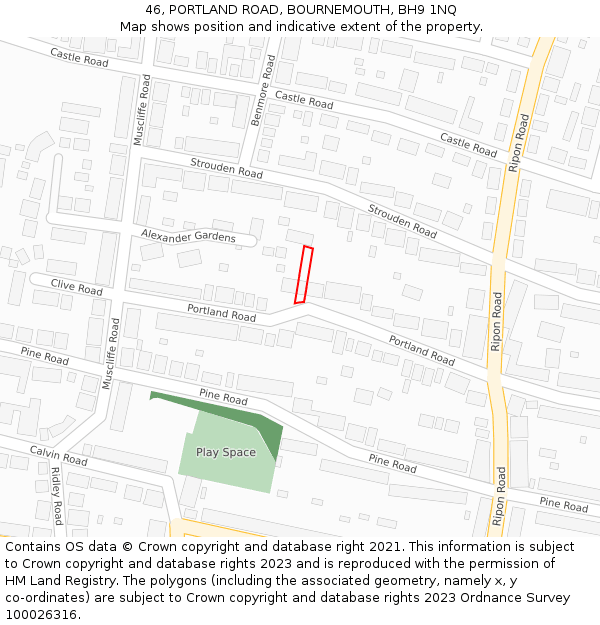 46, PORTLAND ROAD, BOURNEMOUTH, BH9 1NQ: Location map and indicative extent of plot