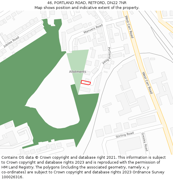 46, PORTLAND ROAD, RETFORD, DN22 7NR: Location map and indicative extent of plot