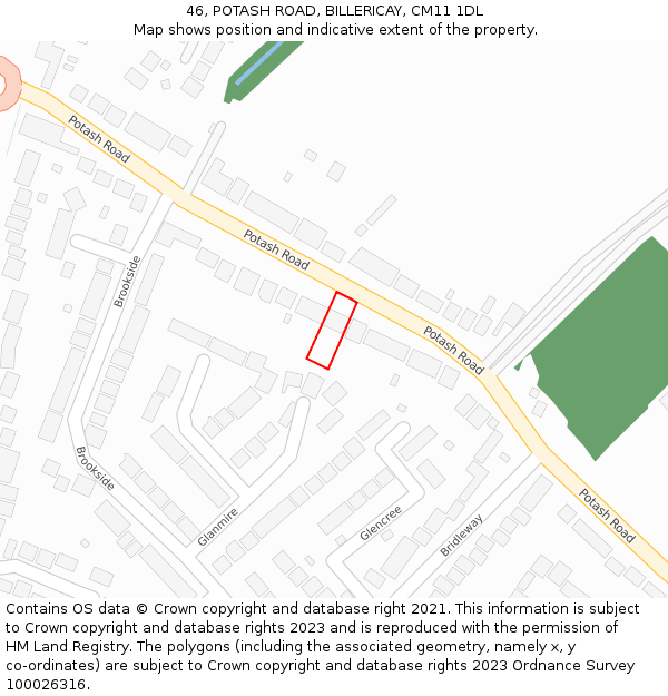 46, POTASH ROAD, BILLERICAY, CM11 1DL: Location map and indicative extent of plot