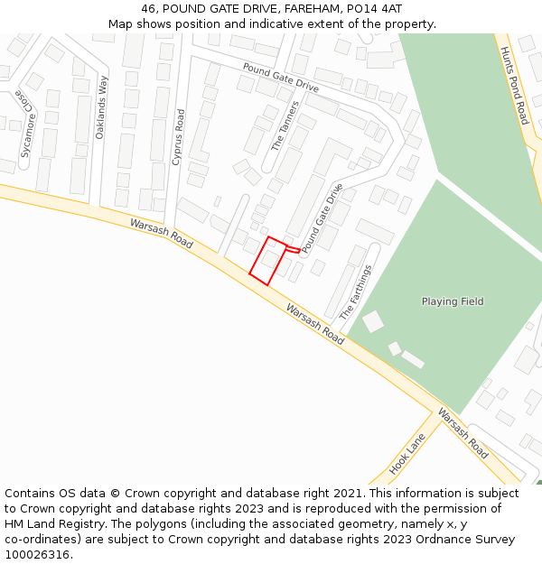 46, POUND GATE DRIVE, FAREHAM, PO14 4AT: Location map and indicative extent of plot