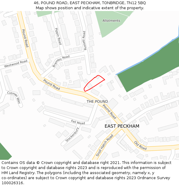 46, POUND ROAD, EAST PECKHAM, TONBRIDGE, TN12 5BQ: Location map and indicative extent of plot