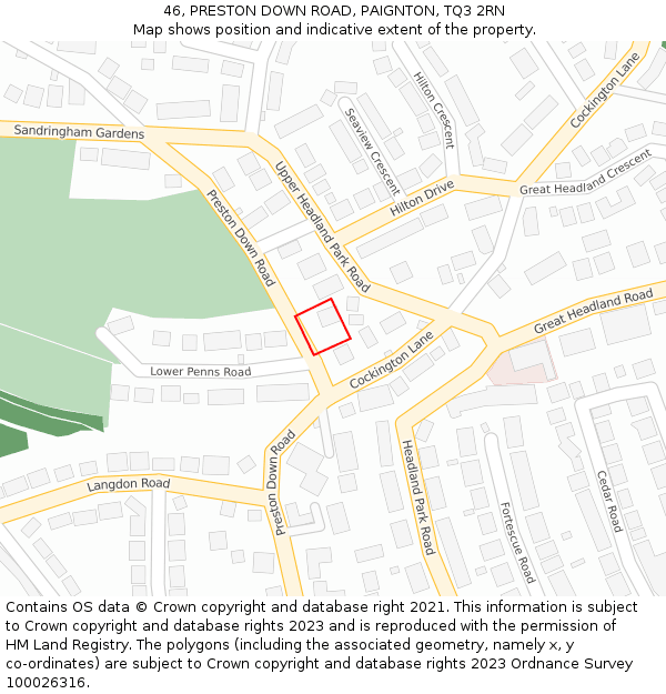 46, PRESTON DOWN ROAD, PAIGNTON, TQ3 2RN: Location map and indicative extent of plot
