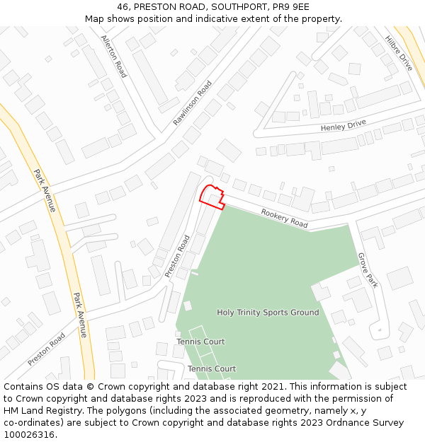 46, PRESTON ROAD, SOUTHPORT, PR9 9EE: Location map and indicative extent of plot