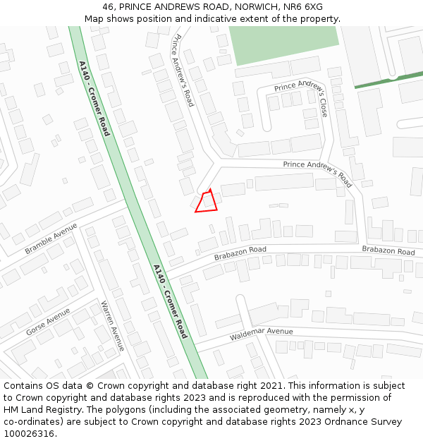 46, PRINCE ANDREWS ROAD, NORWICH, NR6 6XG: Location map and indicative extent of plot