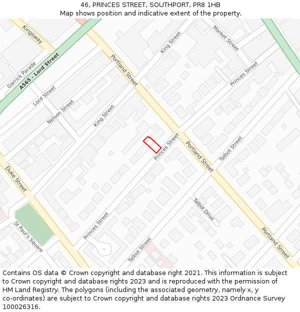 46, PRINCES STREET, SOUTHPORT, PR8 1HB: Location map and indicative extent of plot