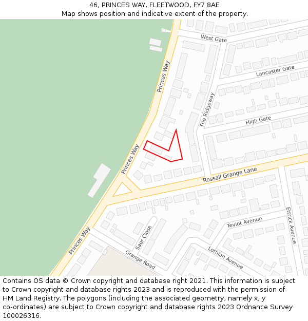 46, PRINCES WAY, FLEETWOOD, FY7 8AE: Location map and indicative extent of plot