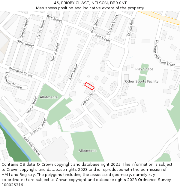 46, PRIORY CHASE, NELSON, BB9 0NT: Location map and indicative extent of plot