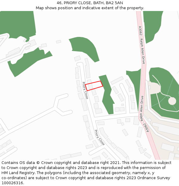 46, PRIORY CLOSE, BATH, BA2 5AN: Location map and indicative extent of plot