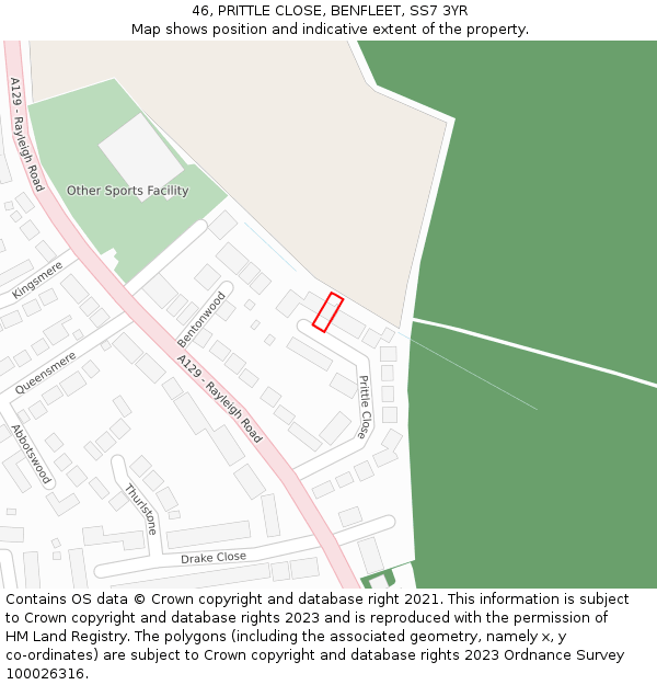46, PRITTLE CLOSE, BENFLEET, SS7 3YR: Location map and indicative extent of plot