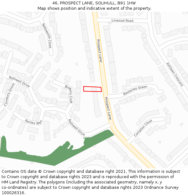 46, PROSPECT LANE, SOLIHULL, B91 1HW: Location map and indicative extent of plot