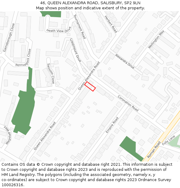 46, QUEEN ALEXANDRA ROAD, SALISBURY, SP2 9LN: Location map and indicative extent of plot