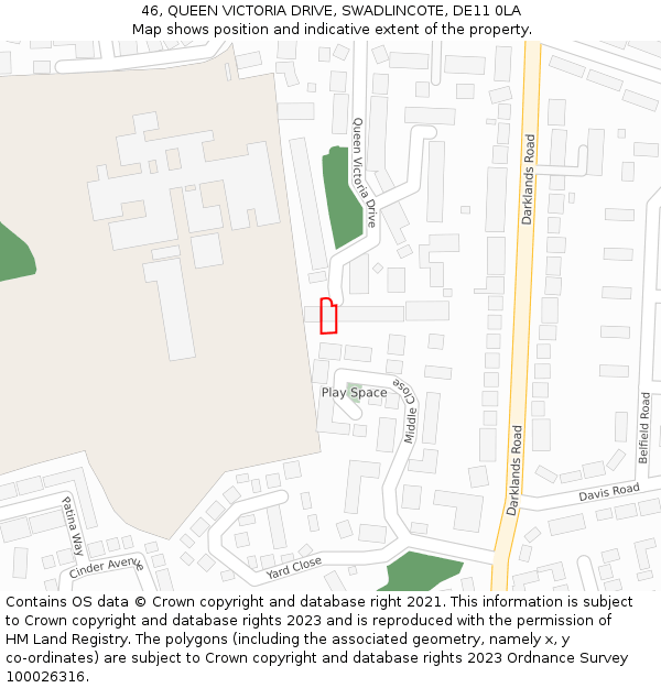 46, QUEEN VICTORIA DRIVE, SWADLINCOTE, DE11 0LA: Location map and indicative extent of plot