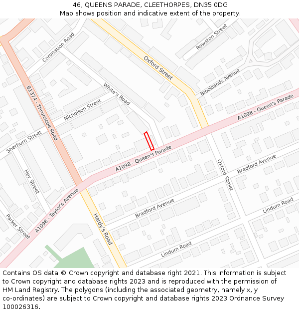 46, QUEENS PARADE, CLEETHORPES, DN35 0DG: Location map and indicative extent of plot