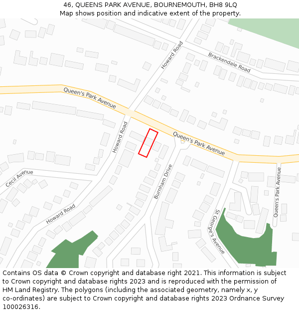 46, QUEENS PARK AVENUE, BOURNEMOUTH, BH8 9LQ: Location map and indicative extent of plot