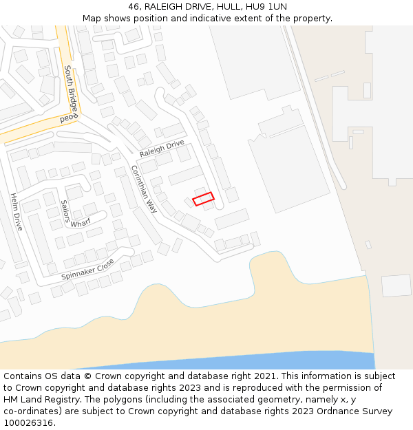 46, RALEIGH DRIVE, HULL, HU9 1UN: Location map and indicative extent of plot