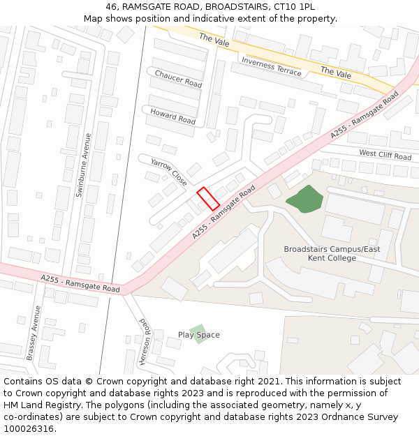 46, RAMSGATE ROAD, BROADSTAIRS, CT10 1PL: Location map and indicative extent of plot