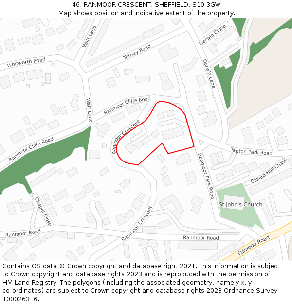 46, RANMOOR CRESCENT, SHEFFIELD, S10 3GW: Location map and indicative extent of plot