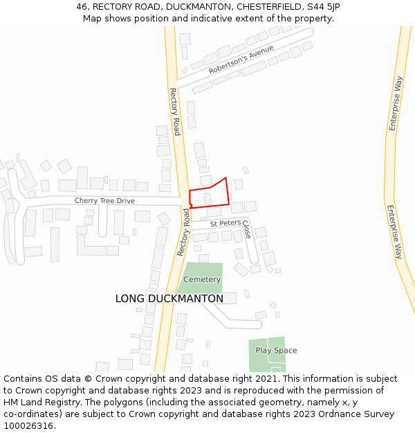 46, RECTORY ROAD, DUCKMANTON, CHESTERFIELD, S44 5JP: Location map and indicative extent of plot