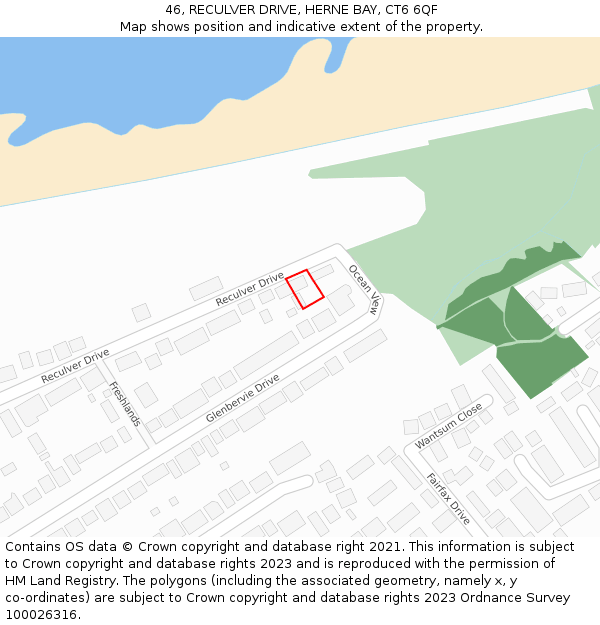 46, RECULVER DRIVE, HERNE BAY, CT6 6QF: Location map and indicative extent of plot