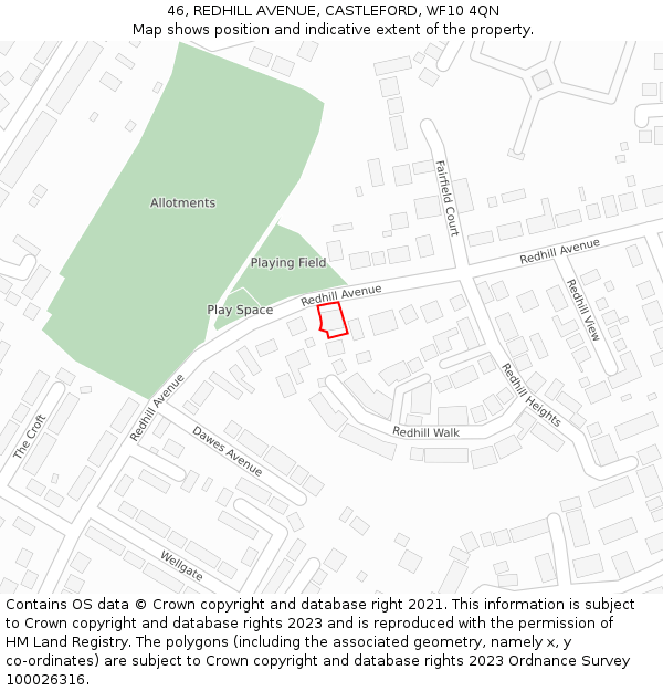 46, REDHILL AVENUE, CASTLEFORD, WF10 4QN: Location map and indicative extent of plot