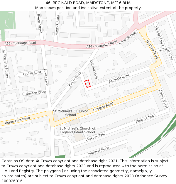 46, REGINALD ROAD, MAIDSTONE, ME16 8HA: Location map and indicative extent of plot