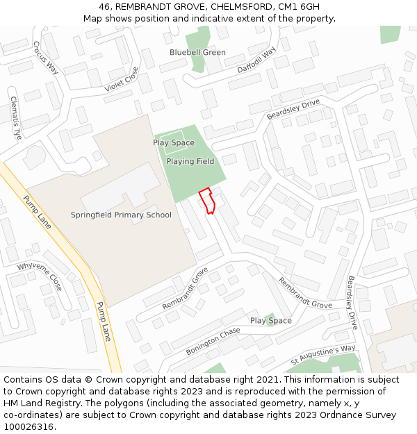 46, REMBRANDT GROVE, CHELMSFORD, CM1 6GH: Location map and indicative extent of plot