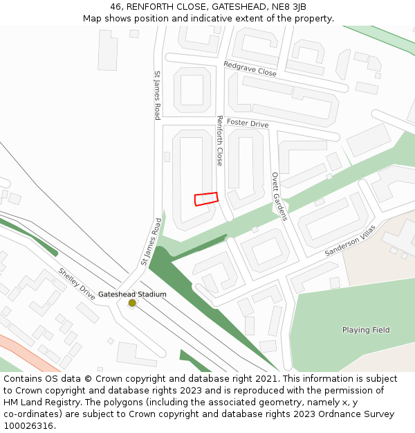 46, RENFORTH CLOSE, GATESHEAD, NE8 3JB: Location map and indicative extent of plot