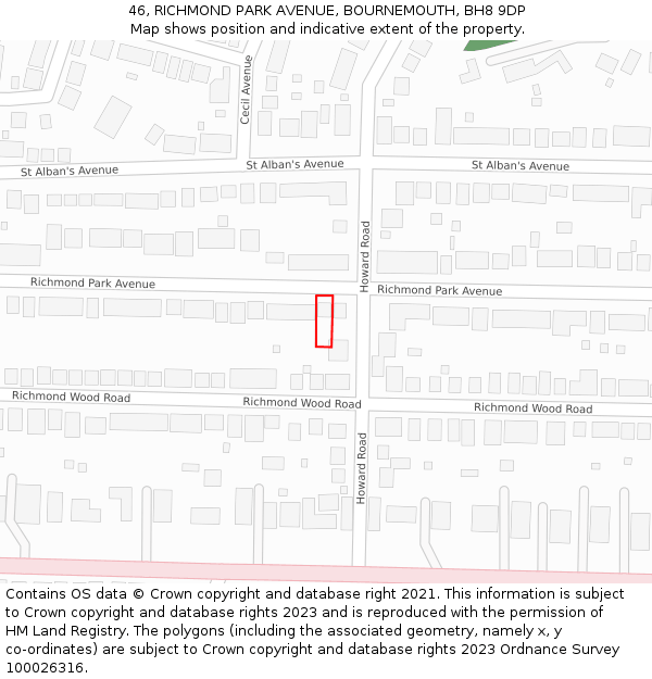 46, RICHMOND PARK AVENUE, BOURNEMOUTH, BH8 9DP: Location map and indicative extent of plot