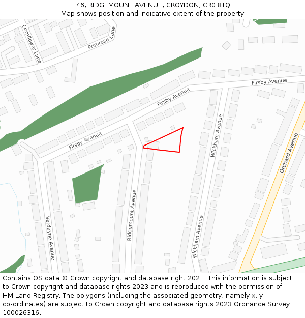 46, RIDGEMOUNT AVENUE, CROYDON, CR0 8TQ: Location map and indicative extent of plot