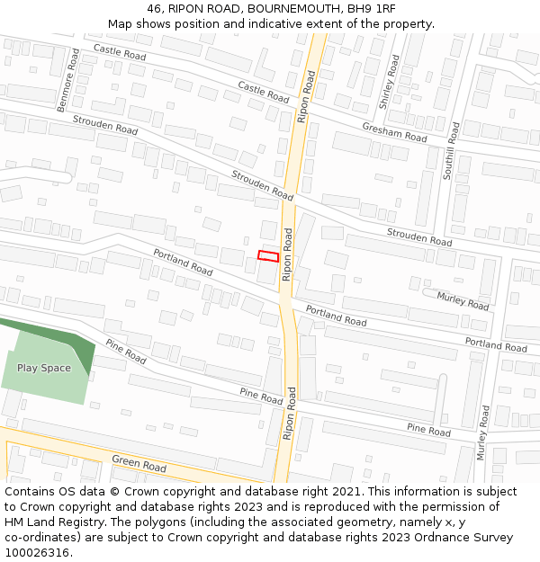 46, RIPON ROAD, BOURNEMOUTH, BH9 1RF: Location map and indicative extent of plot