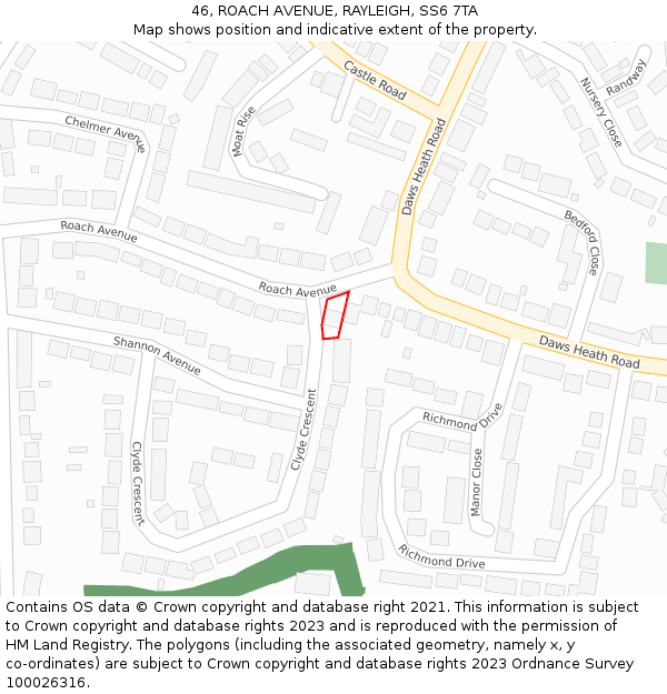 46, ROACH AVENUE, RAYLEIGH, SS6 7TA: Location map and indicative extent of plot