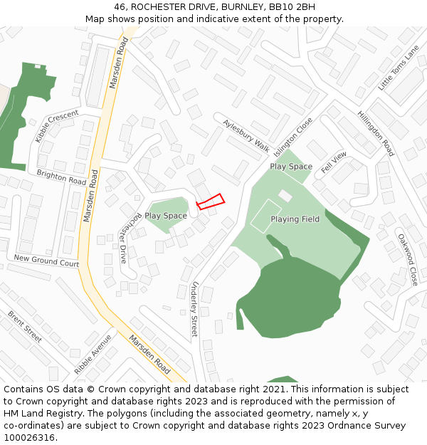 46, ROCHESTER DRIVE, BURNLEY, BB10 2BH: Location map and indicative extent of plot