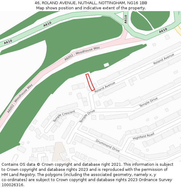 46, ROLAND AVENUE, NUTHALL, NOTTINGHAM, NG16 1BB: Location map and indicative extent of plot