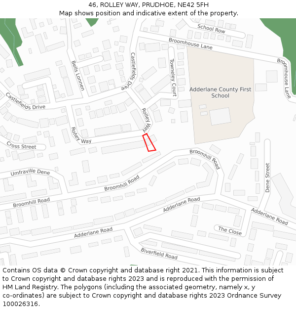 46, ROLLEY WAY, PRUDHOE, NE42 5FH: Location map and indicative extent of plot