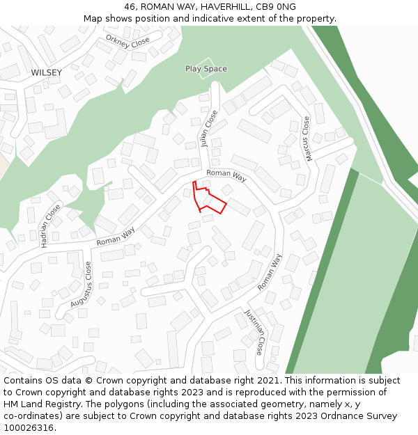 46, ROMAN WAY, HAVERHILL, CB9 0NG: Location map and indicative extent of plot