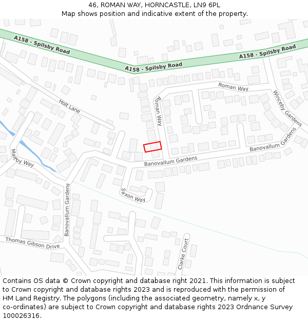 46, ROMAN WAY, HORNCASTLE, LN9 6PL: Location map and indicative extent of plot