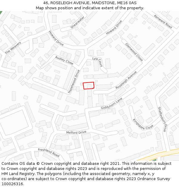 46, ROSELEIGH AVENUE, MAIDSTONE, ME16 0AS: Location map and indicative extent of plot