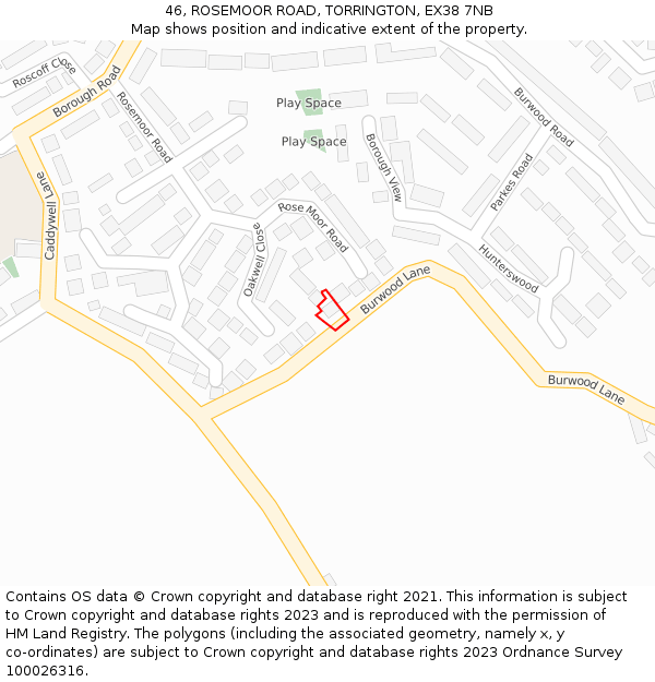 46, ROSEMOOR ROAD, TORRINGTON, EX38 7NB: Location map and indicative extent of plot