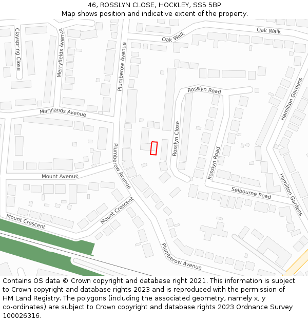 46, ROSSLYN CLOSE, HOCKLEY, SS5 5BP: Location map and indicative extent of plot