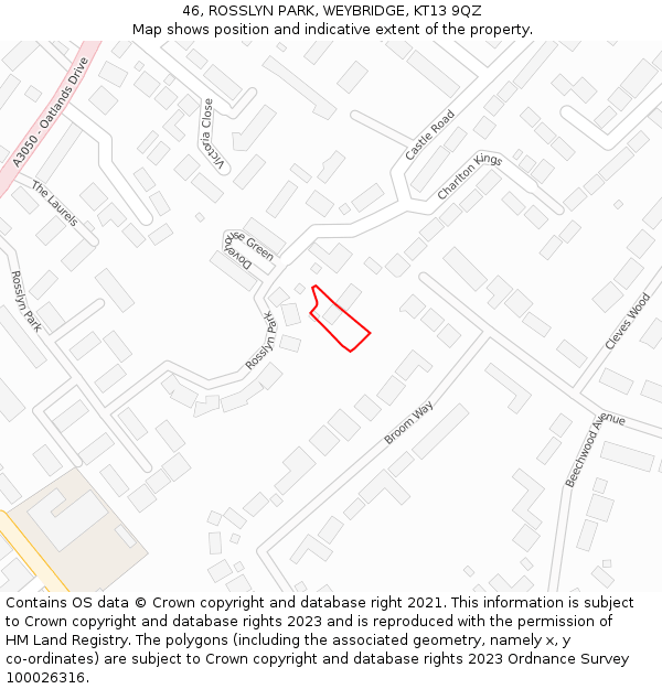 46, ROSSLYN PARK, WEYBRIDGE, KT13 9QZ: Location map and indicative extent of plot