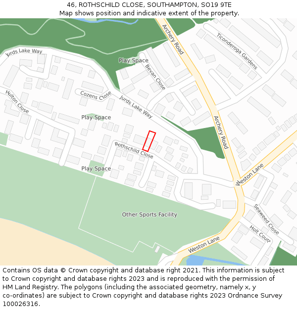 46, ROTHSCHILD CLOSE, SOUTHAMPTON, SO19 9TE: Location map and indicative extent of plot