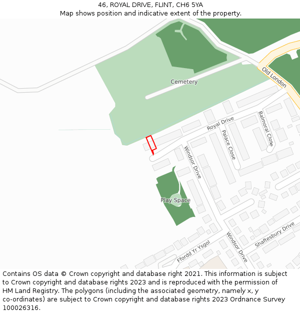 46, ROYAL DRIVE, FLINT, CH6 5YA: Location map and indicative extent of plot