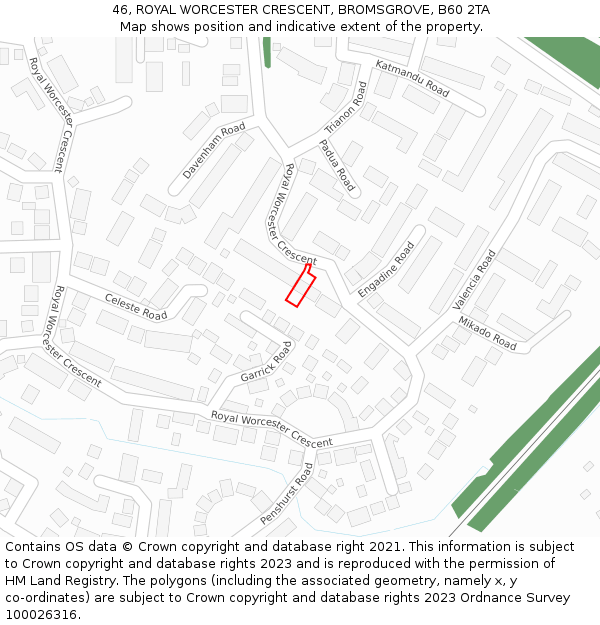46, ROYAL WORCESTER CRESCENT, BROMSGROVE, B60 2TA: Location map and indicative extent of plot